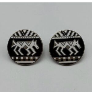 Retired Laurel Burch Coptic Horse signed post earrings